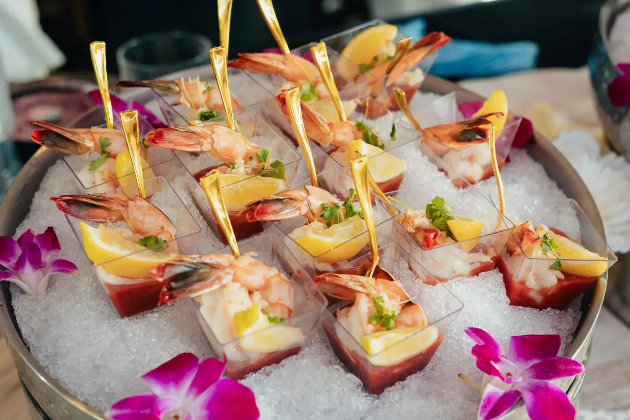 Shrimp cocktail on ice at CALA's happy hour