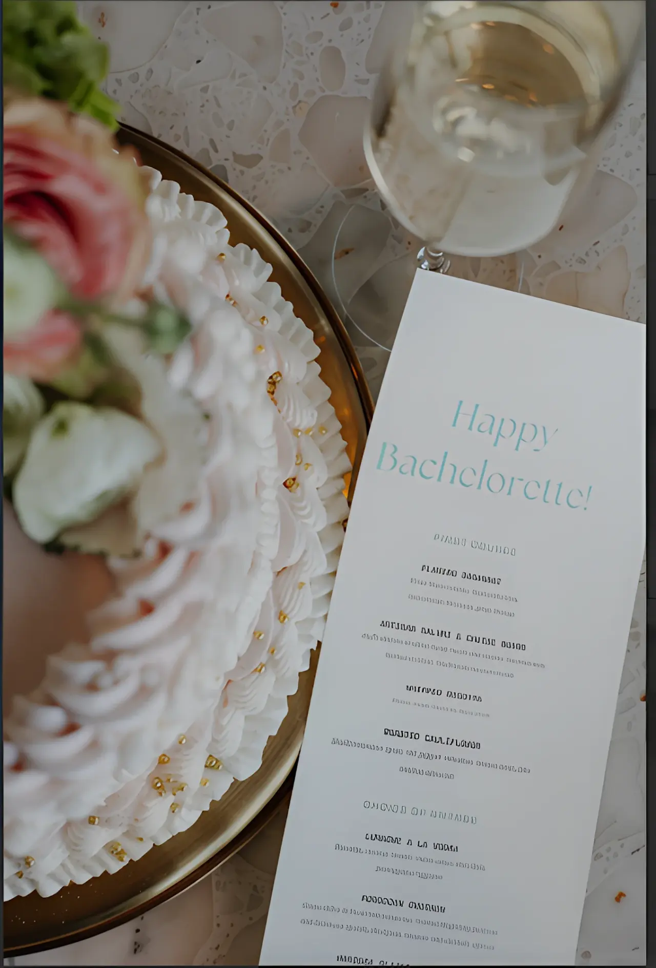 A custom cake and a Happy Bachelorette menu